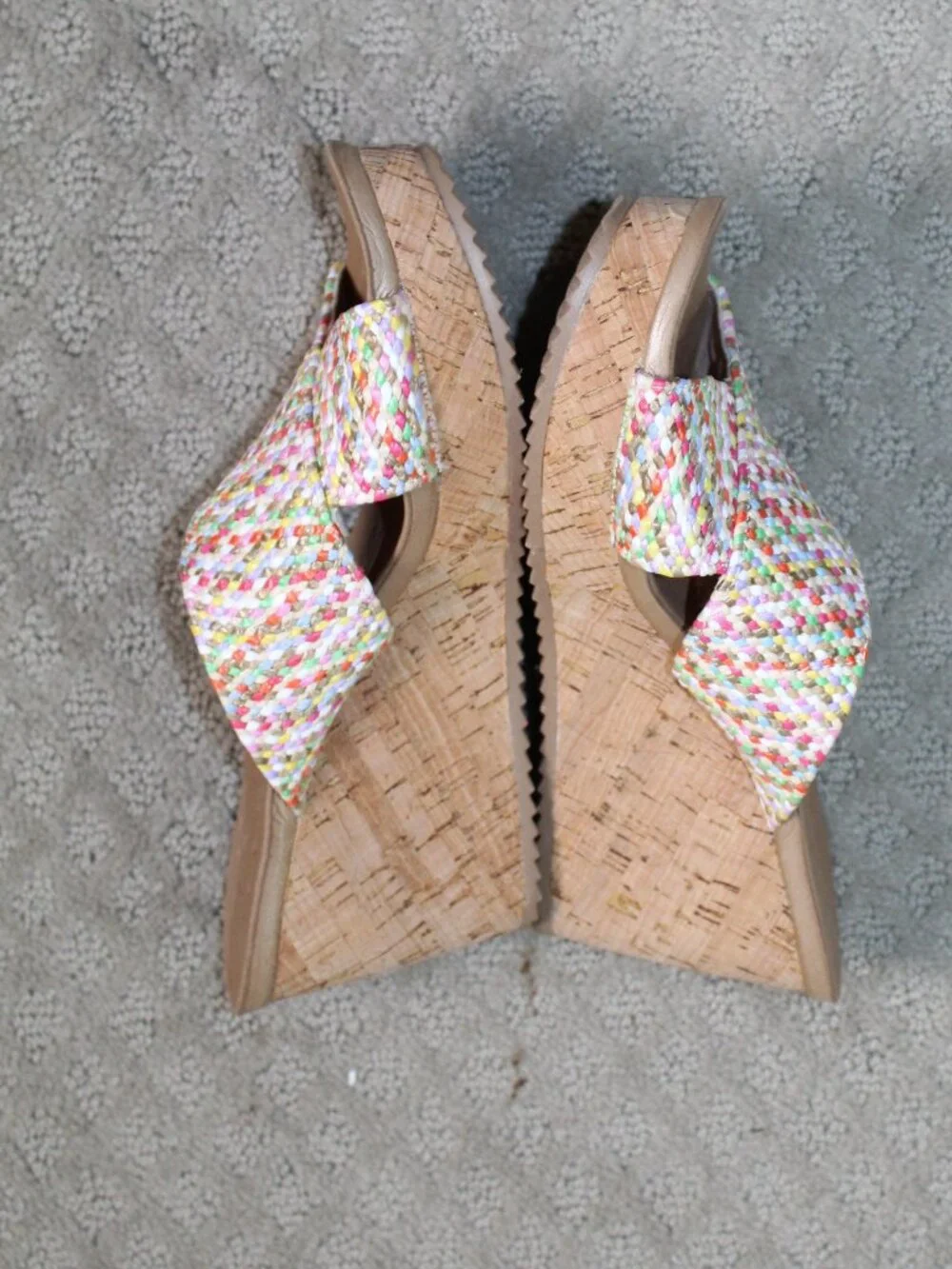 CL by Laundry Size 8 Woven Multi-Color Crossover Cork Wedge Sandals